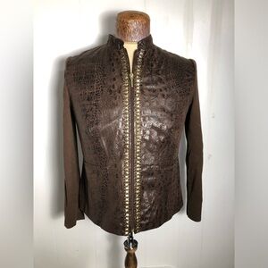 Women’s Brown Faux Leather Gold Studded Blazer. Size Small/Petite.